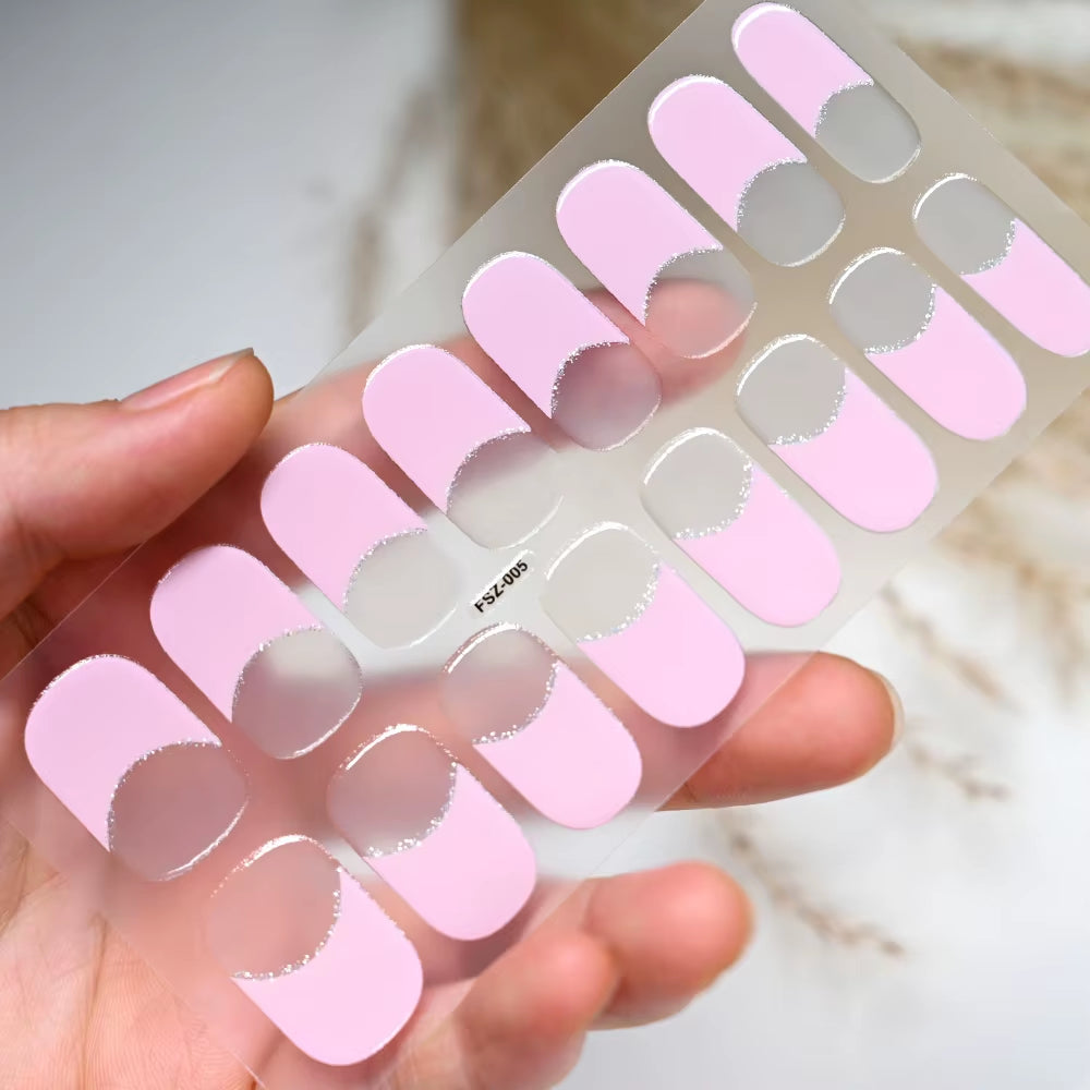 1Sheet 16Tips Green Semi Cure Gel Nail Strips Simple Cat Eye Glitter Polarized Full Nail Wrap UV Lamp Required Nail Gel Sticker