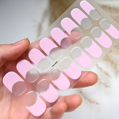 1Sheet 16Tips Green Semi Cure Gel Nail Strips Simple Cat Eye Glitter Polarized Full Nail Wrap UV Lamp Required Nail Gel Sticker