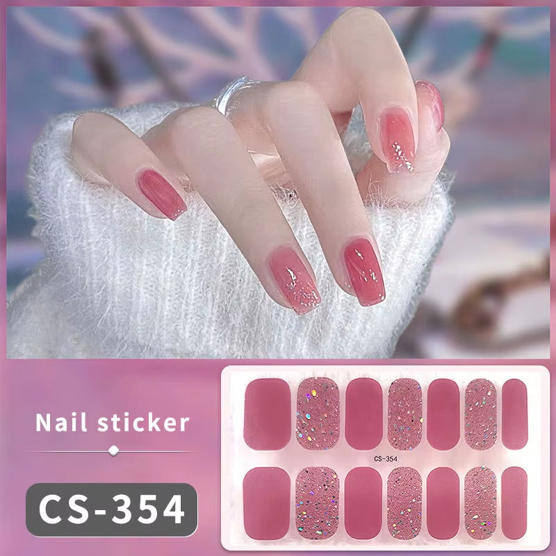 DIY Gel Nail Stickers Cured-Free Long-Lasting Solid Color Nail Strips Patch Slider Sticker Full Cover Decal Nail Manicure Patch