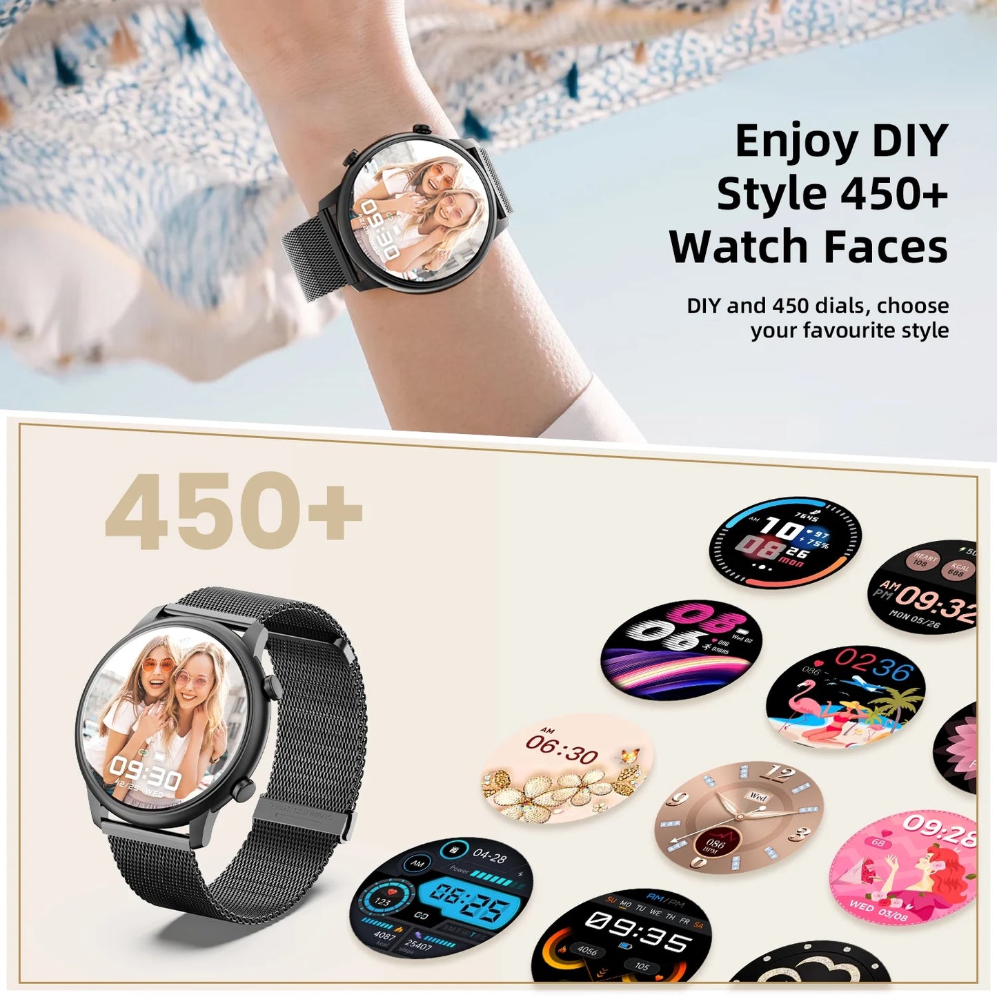 Men'S and Women'S Smartwatch 1.39-Inch, with Fitness Tracker/Wireless Call/Message Notification, Fits for Android and Iphone Devices (Alloy Black)