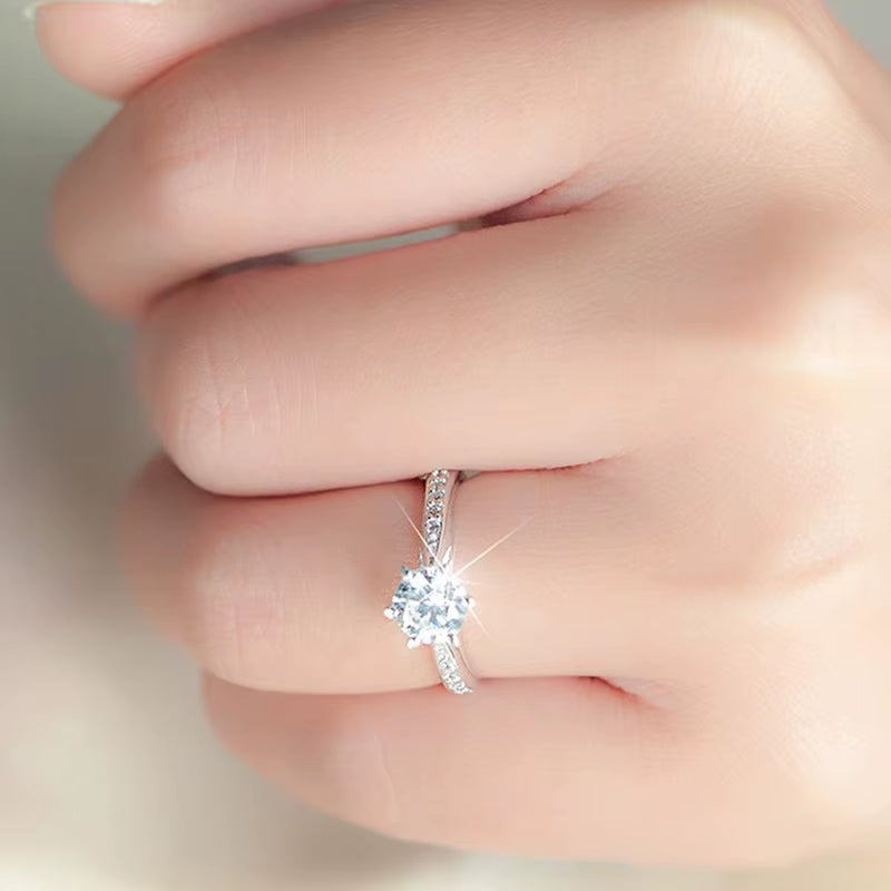 Classic 6 Claws Cubic Zirconia Ring for Women Simple Elegant Design Eternity Wedding Rings Brilliant CZ Luxury Jewelry