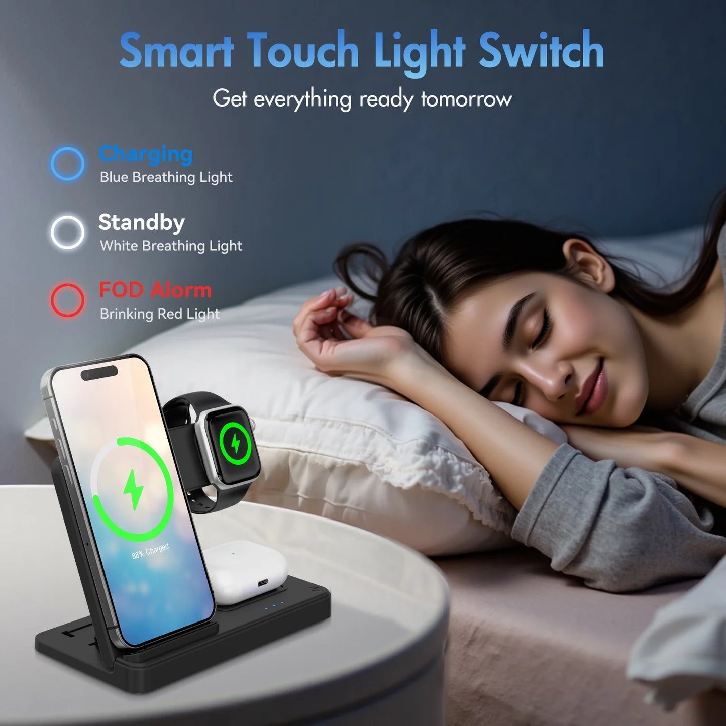 Wireless Charger, Magnetic Charging Stand Compatible with Iphone 16 15 14 13 12 11 Pro Max plus XS XR X 8, Charger for Apple Watch 9 8 7 6 5 4 3 2 SE, for Airpods 3 2 Pro, 3 in 1 Charging Station