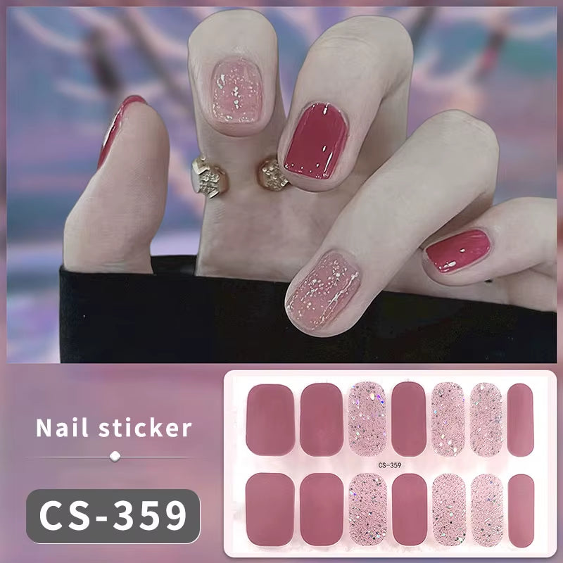 DIY Gel Nail Stickers Cured-Free Long-Lasting Solid Color Nail Strips Patch Slider Sticker Full Cover Decal Nail Manicure Patch