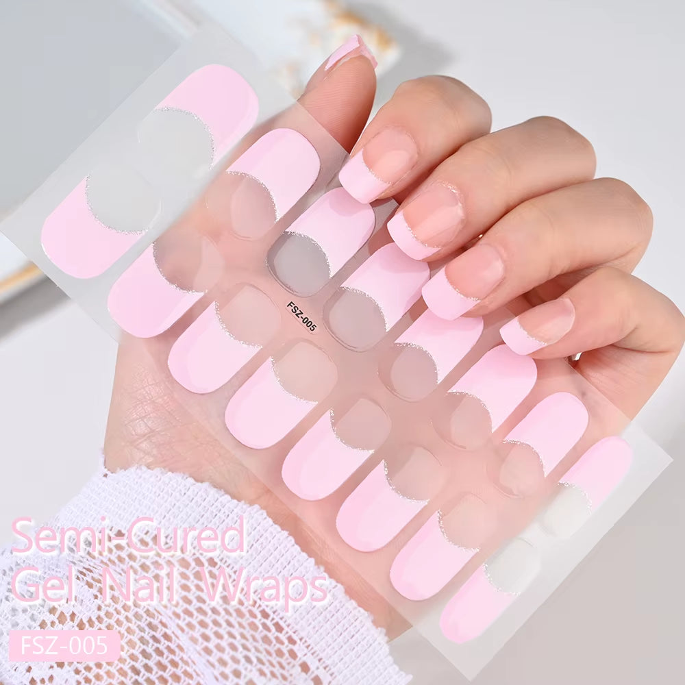1Sheet Cured Gel Nail Strips Sticker Long-Lasting Nail Polish Strips Wraps Full Cover Gel Nail Art Stickers UV/LED Lamp Required