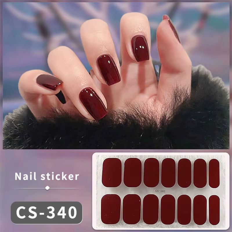DIY Gel Nail Stickers Cured-Free Long-Lasting Solid Color Nail Strips Patch Slider Sticker Full Cover Decal Nail Manicure Patch