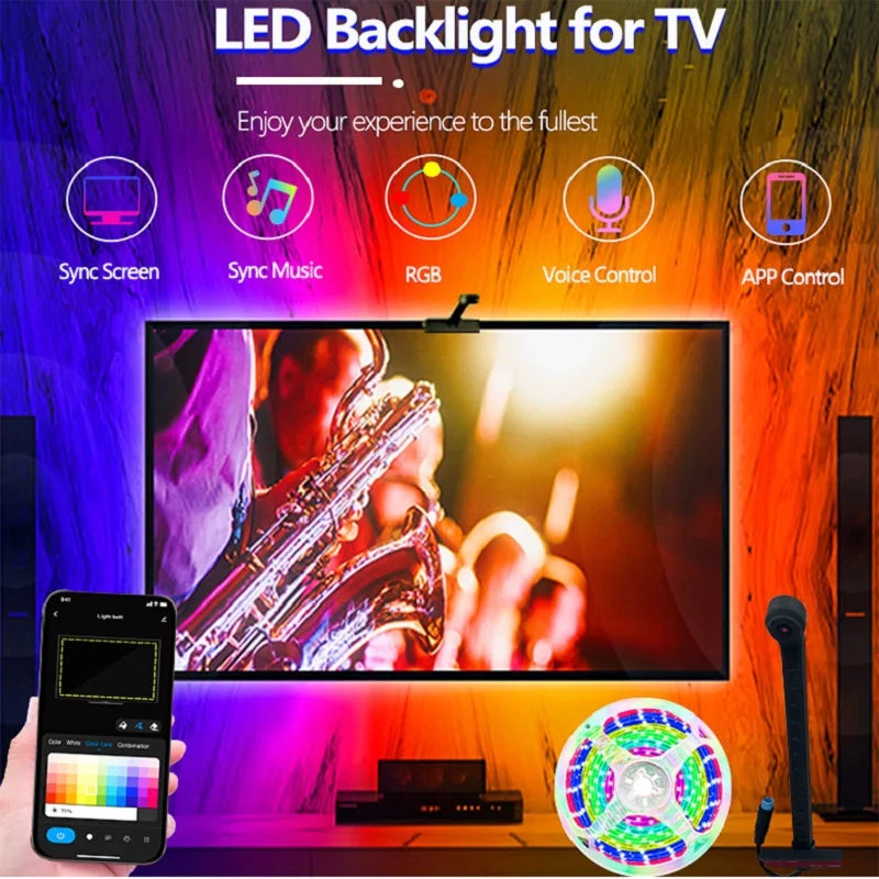 RGBIC TV Backlight Strip with AR Color Gamut Sensor App Control Can Capture Part of the Color on the Screen 16.4FT/65-85 TV