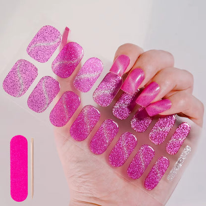 1Sheet 16Tips Green Semi Cure Gel Nail Strips Simple Cat Eye Glitter Polarized Full Nail Wrap UV Lamp Required Nail Gel Sticker